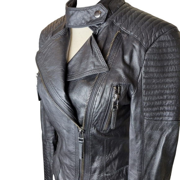 Zara Basic Black Lambskin Motorcycle Jacket Size Small - Picture 13 of 16